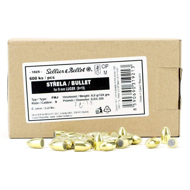 Ogives SELLIER & BELLOT Cal. 9mm .355 124 grs FMJ  - Boite de 600 -