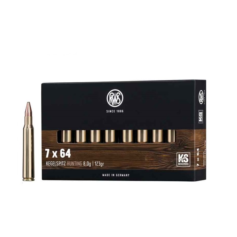 Cartouches RWS  7x64 KEGELSPITZ HUNTING  8,0g / 123gr