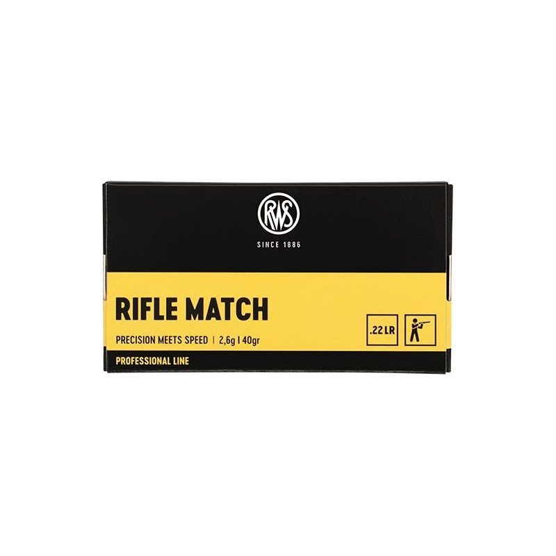 Cartouches RWS RIFLE MATCH - Cal: 22LR - 40 Gr - Boite de 50 unités
