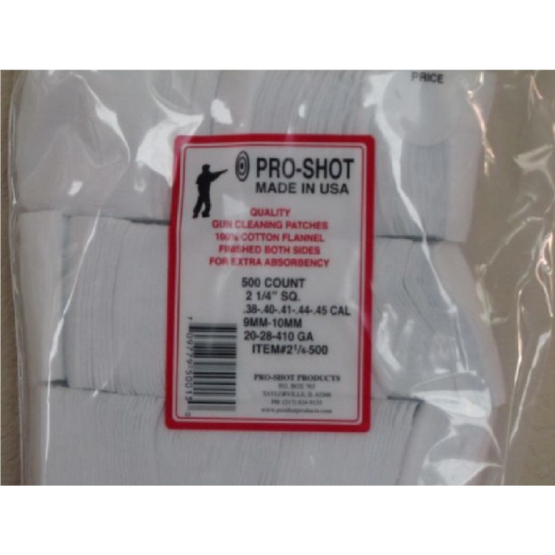 Pro-shot 500 chiffonnettes en coton 38 - .45 Cal. / 20 GA - 410 GA - 2 1/4 "