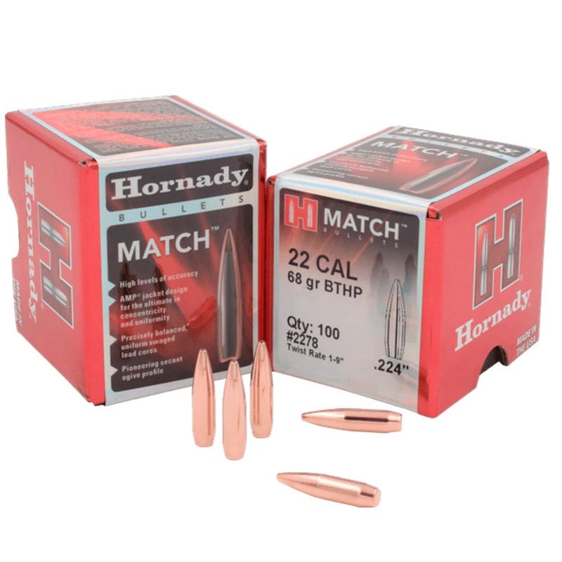 Ogives HORNADY .224 68grs BTHP -Boite de 100 unités