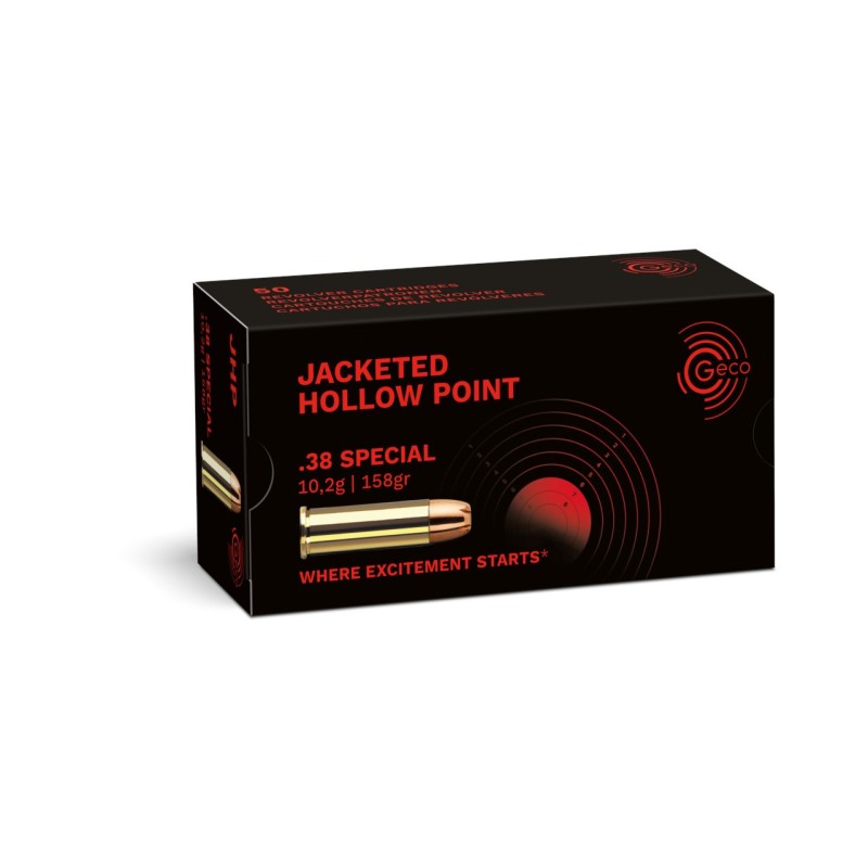 Cartouches GECO Calibre 38 SPECIAL Jacketed Hollow Point 158grs /10.2g