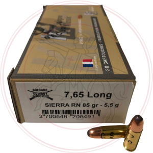 CARTOUCHE SOLOGNE 7,65 LONG FRENCH - OGIVES SIERRA RN 85 GRAINS