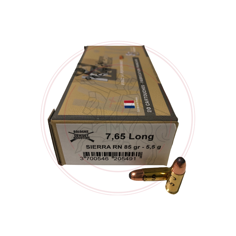 CARTOUCHE SOLOGNE 7,65 LONG FRENCH - OGIVES SIERRA RN 85 GRAINS