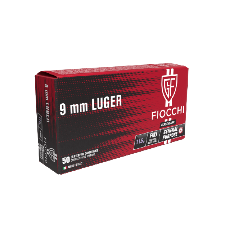 Cartouches FIOCCHI Calibre 9mm 115grs FMJ - Boite de 50 unités