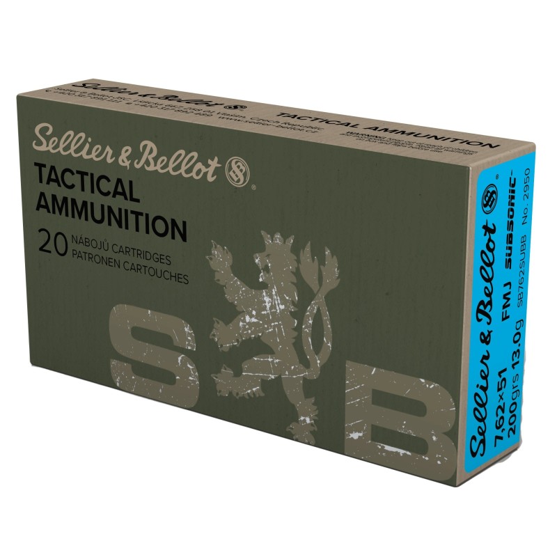 Cartouches Sellier & Bellot 308 win (7,62x51) SUBSONIC - FMJ - 200grs