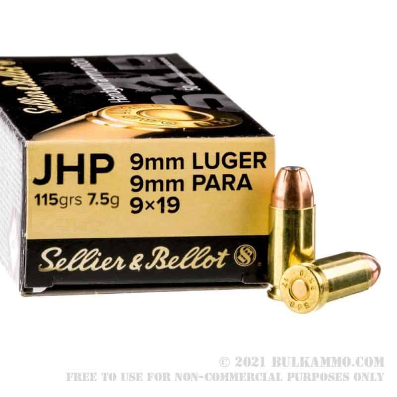 Cartouches SELLIER & BELLOT Calibre 9mm 115grs JHP - Boite de 50 unités