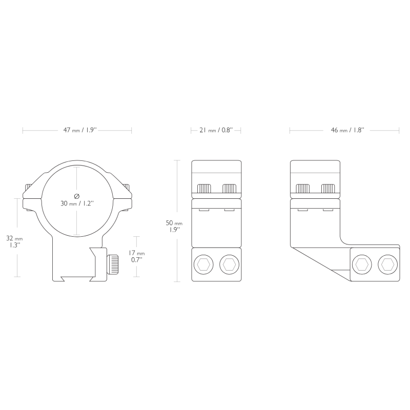 EXTENSION RING MOUNT - haut - déport: 1"/ 25mm - diam: 30MM - 9-11MM