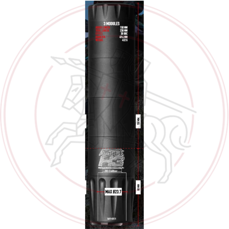 A-TEC- Modérateur H3-3 cal: 6.5mm - 5/8"-24 UNF
