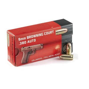 Cartouches GECO Calibre 9mm BROWNING COURT 380 - 95grs FMJ - Boite de 50 unités