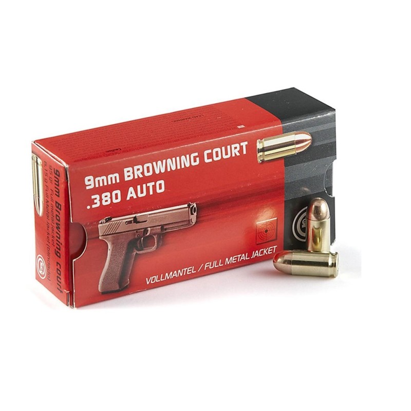 Cartouches GECO Calibre 9mm BROWNING COURT 380 - 95grs FMJ - Boite de 50 unités