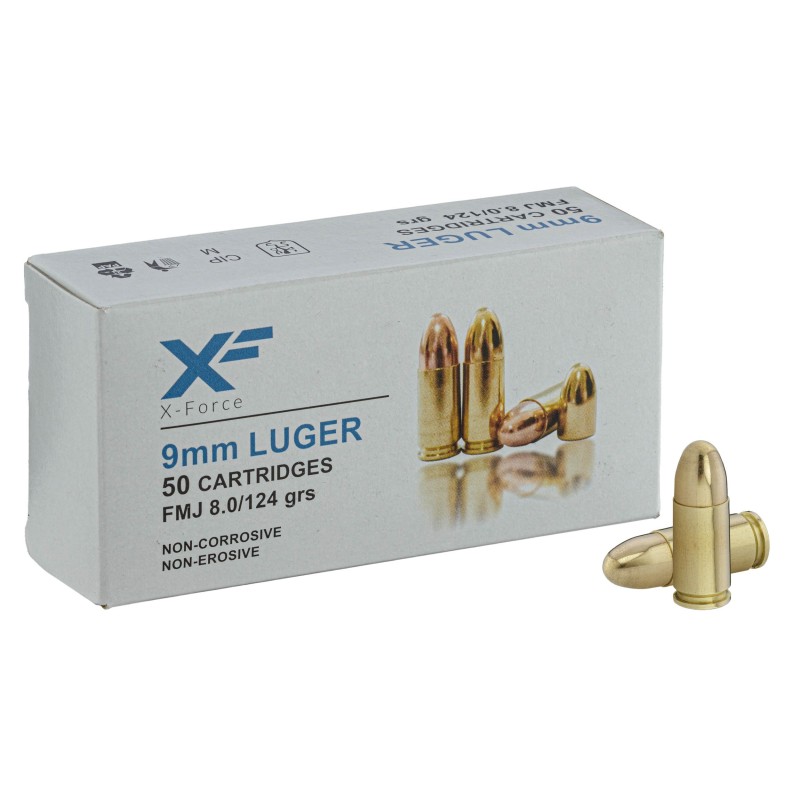 Cartouches ATS X-FORCE Calibre 9mm 124grs (8g) Boite de 50