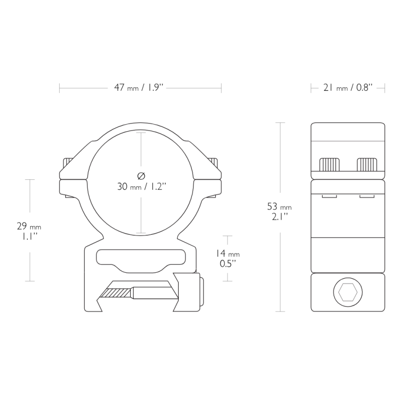 Hawke match Ring Mounts 30mm - HIGH - Double Screw - Picatinny/weaver