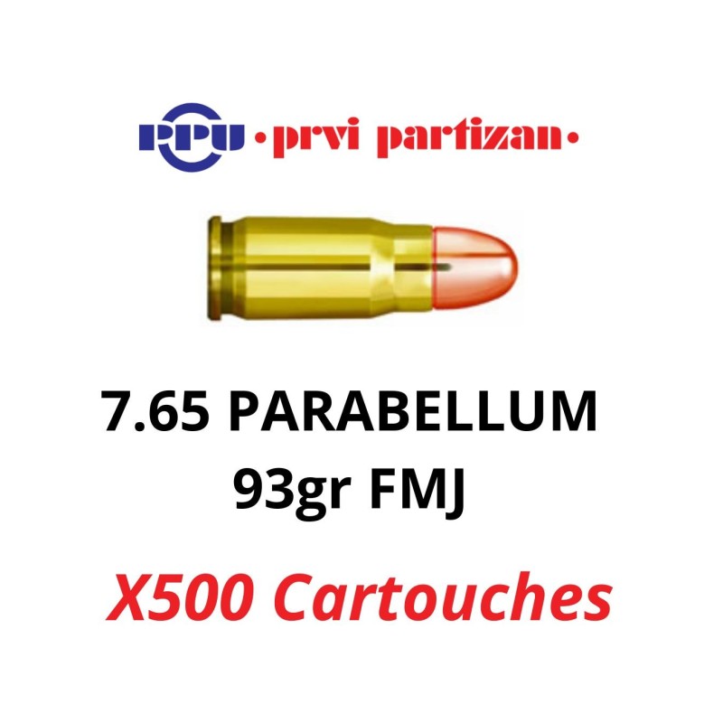 7,65 Parabellum FMJ 93gr PPU par 500