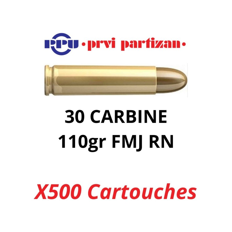 Cartouches 30 Carbine FMJ 110gr PPU par 500 UNITES
