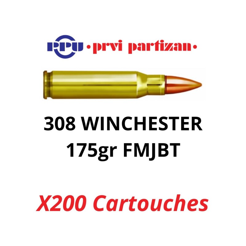 200 Cartouches 308 Win FMJBT 175gr PPU