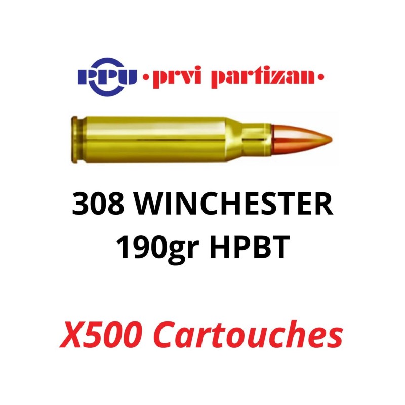 PPU 308 Winchester 190gr HP-BT par 500