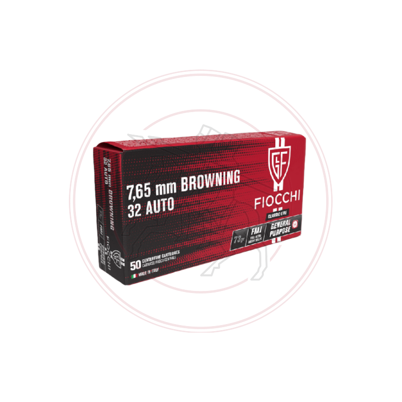 Cartouche Fiocchi FMJ Cal: 7,65 browning (32 ACP) - 73grs Boite de 50