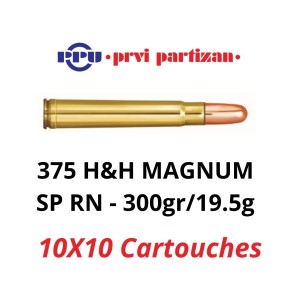 Lot de 10 boites de 10 Cartouches PPU Calibre 375 H&H Mag SP RN 300grs