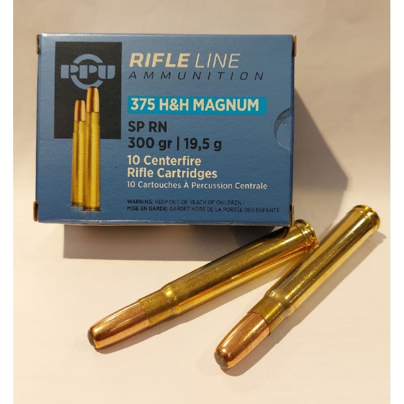 PPU Cartouches Calibre 375 H&H Mag SP RN 300grs - Boite de 10 unités