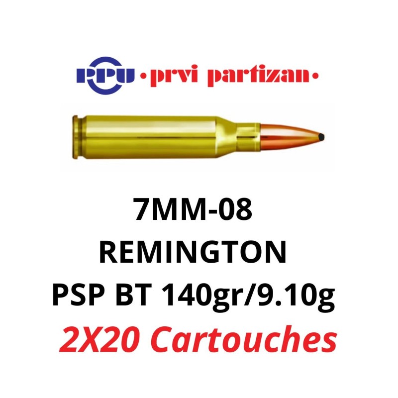 Lot de 2 boites de 20 cartouches PPU Calibre 7mm08 REMINGTON PSPBT 140grs