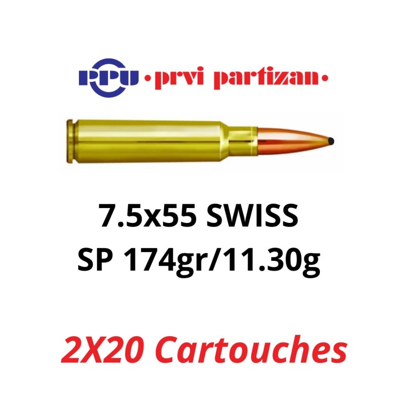 Cartouches PPU SP - Calibre 7,5x55 SUISSE  - 174grs