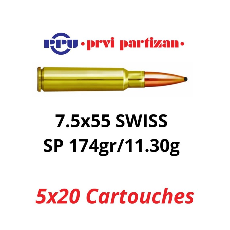 Cartouches PPU SP - Calibre 7,5x55 SUISSE  - 174grs