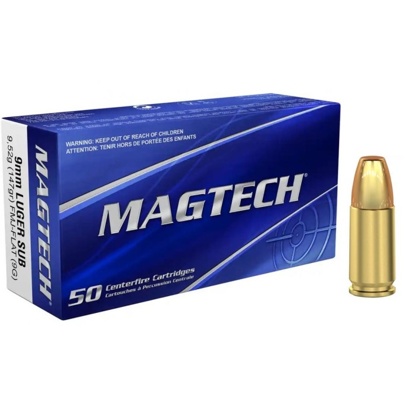 Cartouches MAGTECH FMJ-FLAT SUBSONIQUE Cal: 9mm PARA/9x19mm 147grs