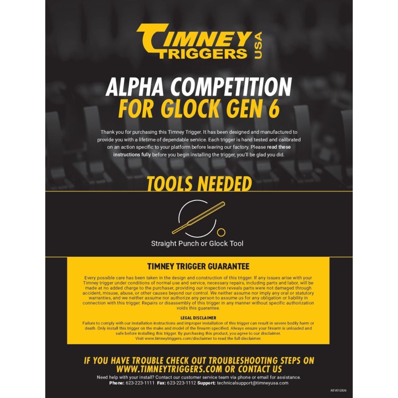 Détente Timney Alpha Glock Gen 6 3lbs