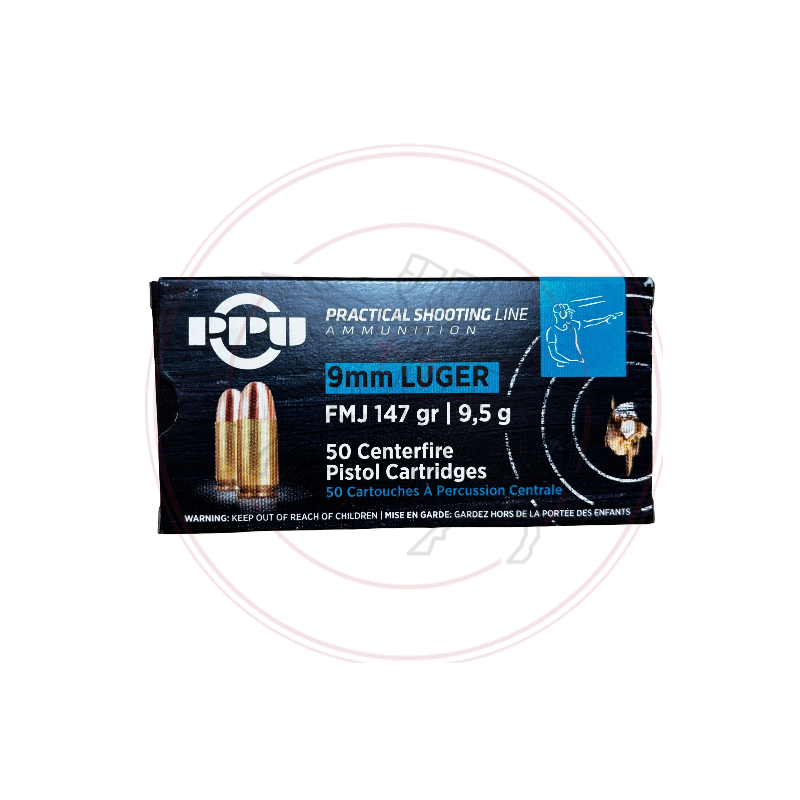 PPU Cartouches 9mm luger FMJ - 147grs - Practical shooting line (IPSC)