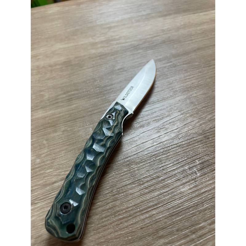 Couteau Wildsteer TROLL Pliant Brossé BLEU VERT  18,6 cm