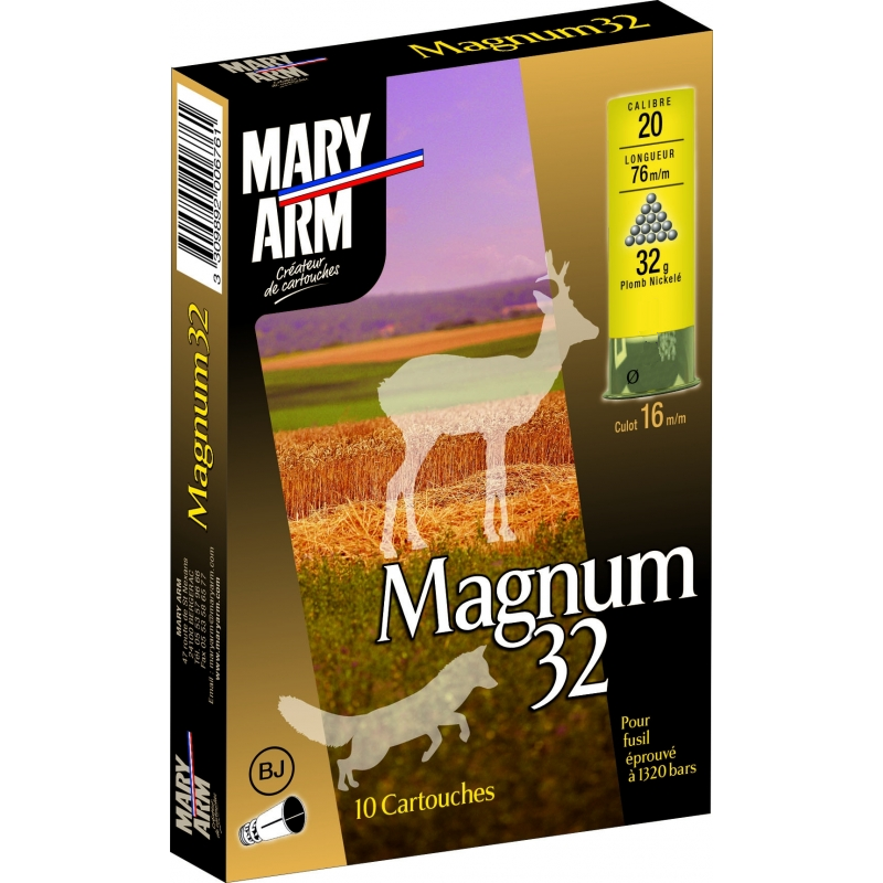 Cartouches MARY ARM MAGNUM 32 NIKELE - Cal:20/76 - 32gr - BJ - X10