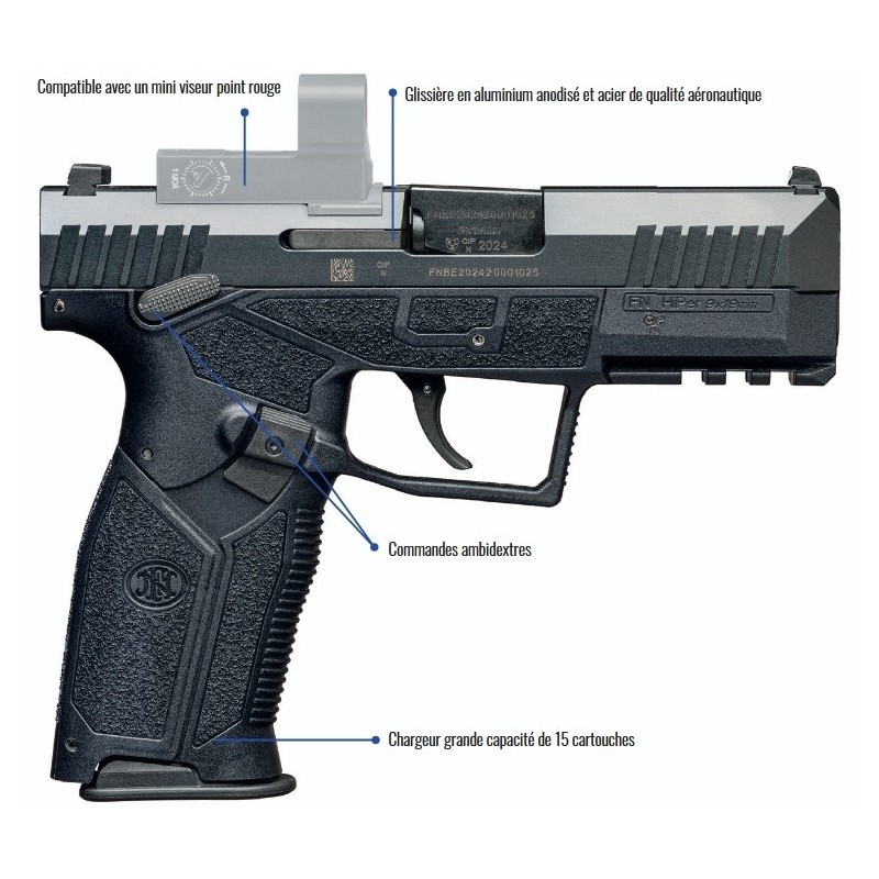 PISTOLET FN HIPER MRD BLK/BLK - Cal: 9X19mm (9mm Luger) - 4" - 15 coup