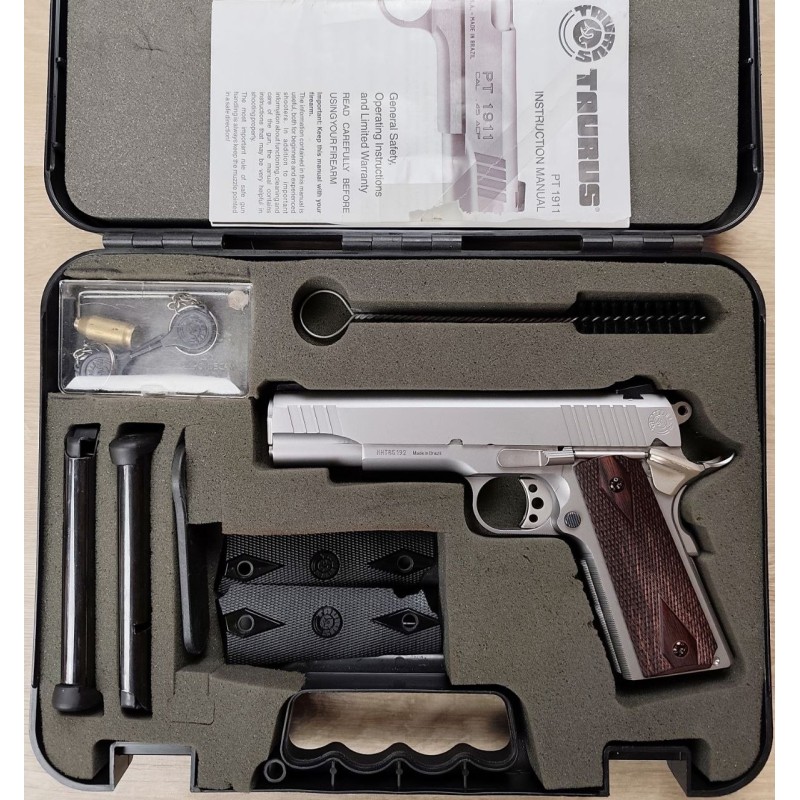 Taurus PT 1911 .45 ACP – Inox mat, 2 chargeurs, mallette, occasion