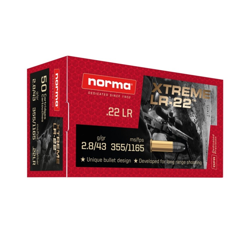 Cartouches NORMA XTREM LR-22 (long range) Calibre 22LR 43Gr