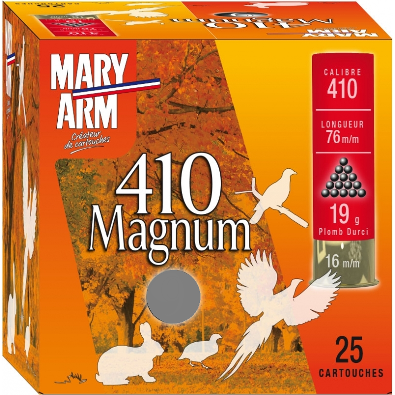 Cartouches MARY ARM Cal: 410 Mag (12mm/76) n°7 1/2 x25 BIOR (Bourre Réversible)