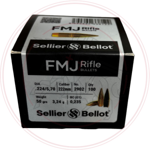 Ogives Sellier Bellot - Calibre 222 (.224") -  FMJ - 50 grains - 2902