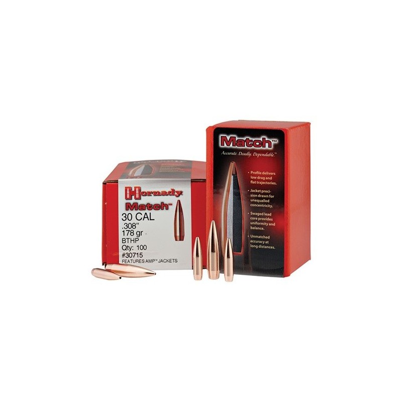 Ogives HORNADY 30 .308 178gr BTHP MATCH - 30715 - boite de 100 unités