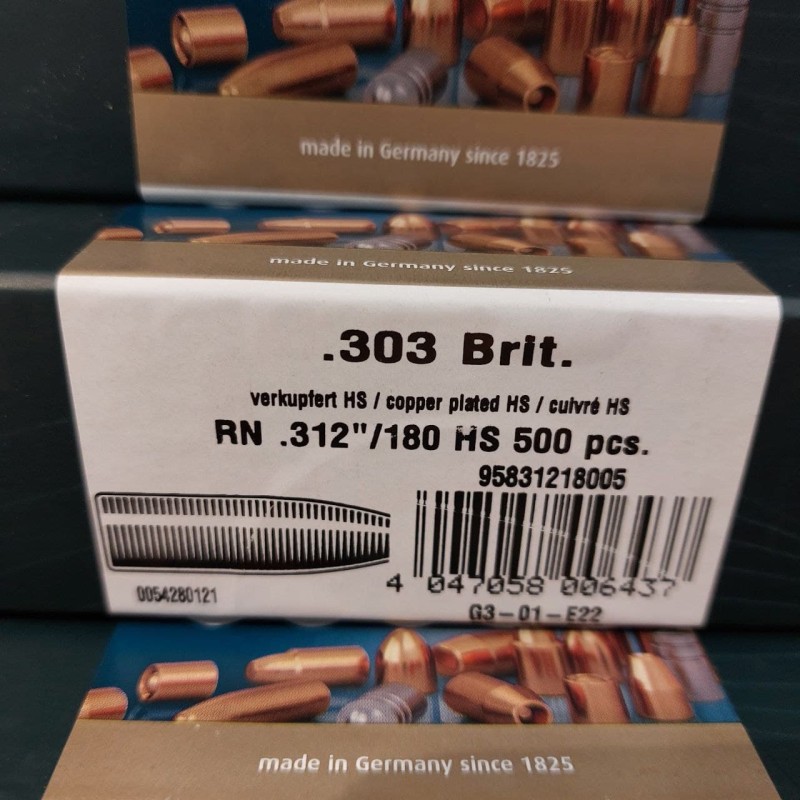 OGIVES H&N Cal.303 BRITISH .312 180GRS RN HIGH SPEED - BOITE DE 500 UNITÉS
