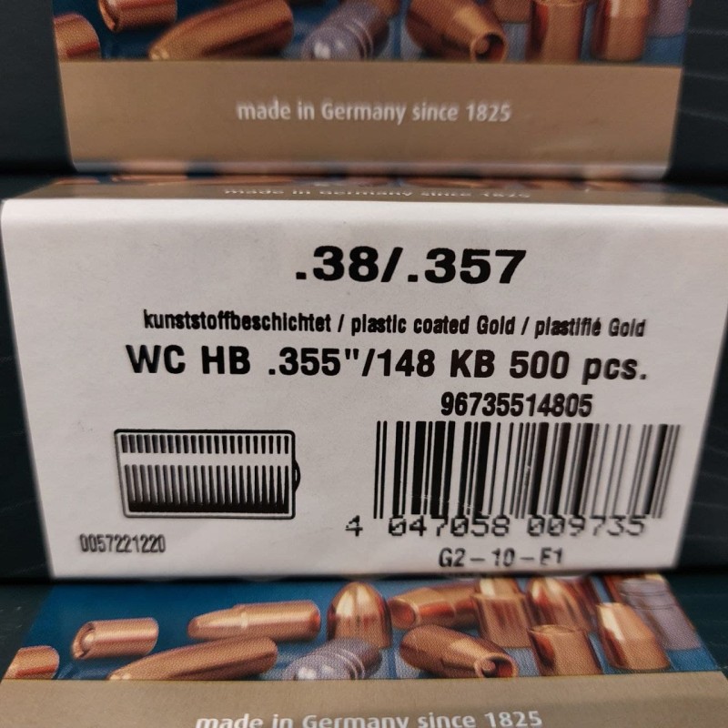 Ogives H&N 38/357 WCHB 148 grains diamètre 355 - R2383 - Boite de 500 unités