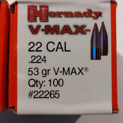 Ogives HORNADY .224 53grs V-MAX - Boite de 100 unités
